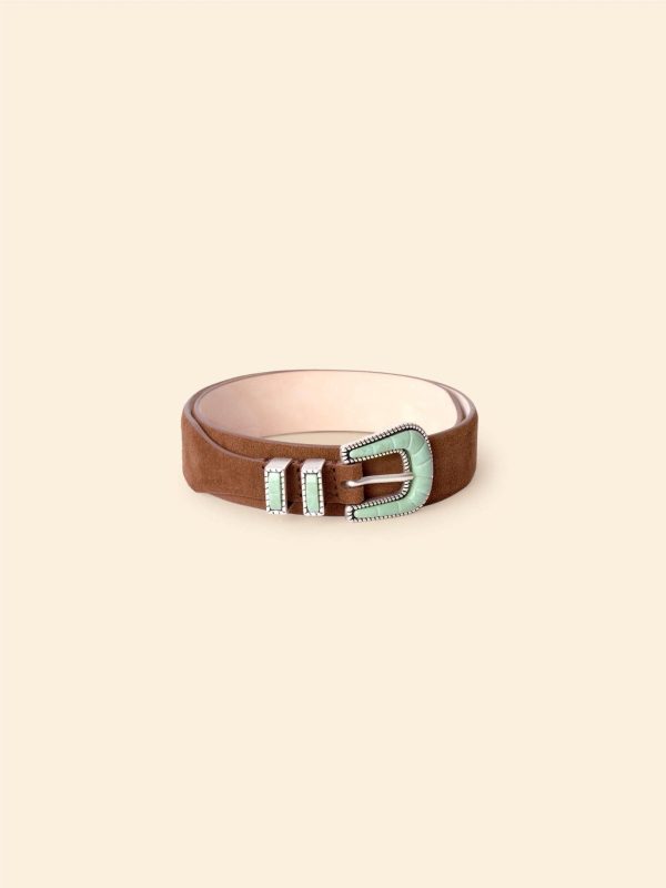 Silver Ostrich Brown Suede Soft Turquoise Belt
