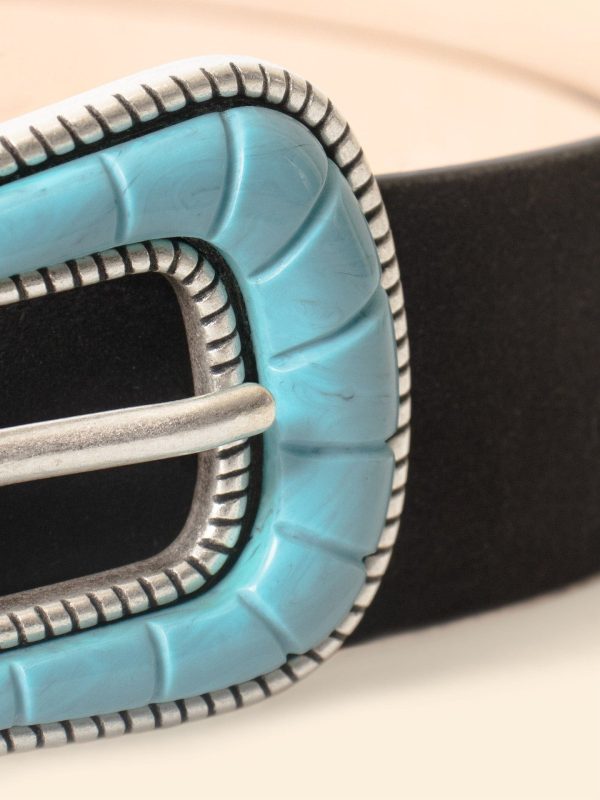 Silver Ostrich Black Suede Turquoise Belt - Image 2