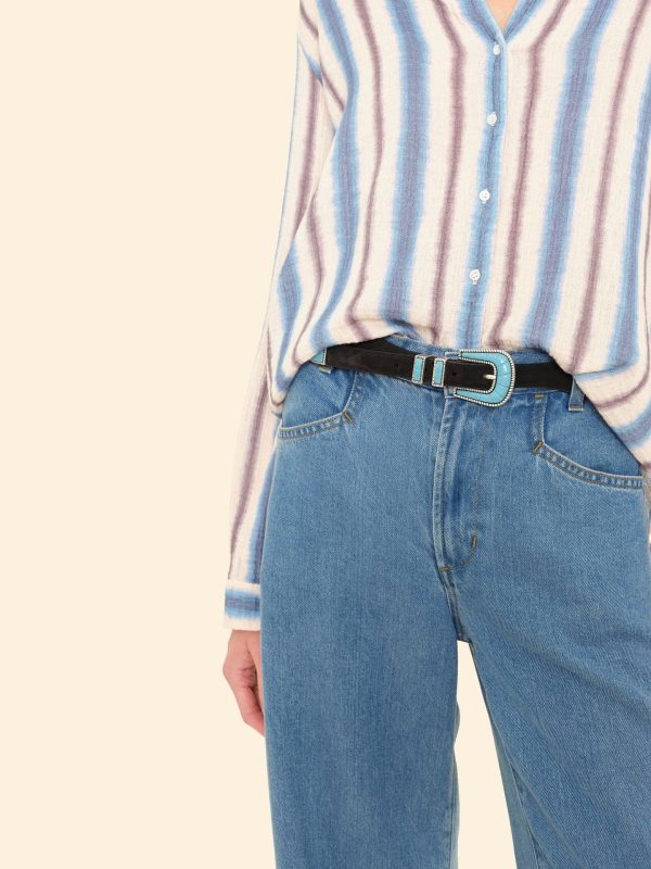 Silver Ostrich Black Suede Turquoise Belt - Image 4