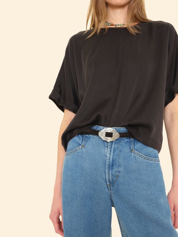 Silver Ostrich Black Suede New Mexico Belt - Image 3
