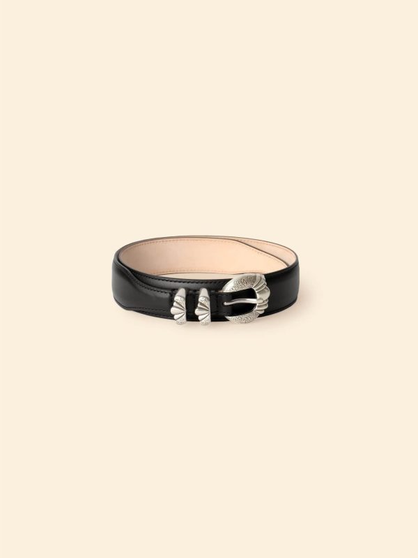Silver Ostrich Black Calfskin Versailles Belt