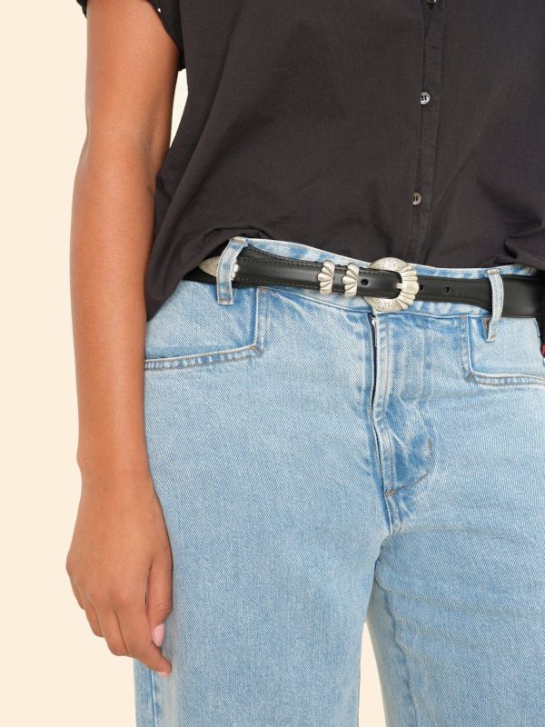 Silver Ostrich Black Calfskin Versailles Belt - Image 2