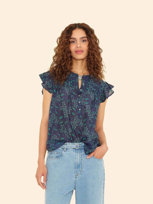 Navy Green Bria Top